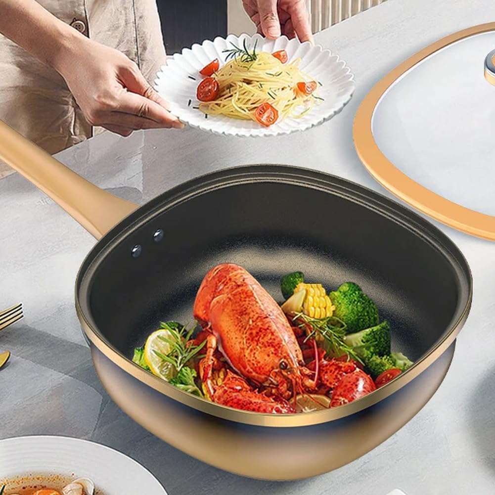 12 Inch Titanium Alloy Non Stick Pot with Lid with Steamer Non Stick Frying Pan Set with Lids, Titanium Pans for Cooking Nonstick Frying Pan Cookware Sets, Multi-Purpose Deep Saute Pan