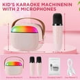 thumbnail image 6 of Kids Karaoke Machine,Portable Bluetooth Speaker with 2 Wireless Microphones,Gifts Toys for Girls 4,5,6,7,8,9,10 +Year Old Birthday Family Home Party(Pink), 6 of 9