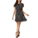 thumbnail image 1 of Vestido de gasa floral con volantes y mangas de volantes para mujer, con cuello en V y lazo, por encima de la rodilla, corte A, XS, negro, 1 of 7