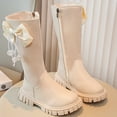 thumbnail image 5 of Zwiiyzr Girls Fall/Winter Princess Boots Bow Knot Knee High Winter Motorcycle Riding Boots Toddler/Little Kid/Big Kid Beige, 5 of 8