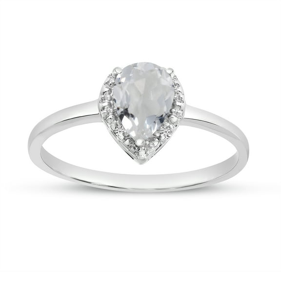 10k White Gold Pear White Topaz And Diamond Ring