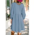 thumbnail image 3 of Women Oversized Sweatshirt Dress Raglan Lantern Sleeve Scoop Neck Pullover High Low Hem Flowy Babydoll Mini Dress, 3 of 3