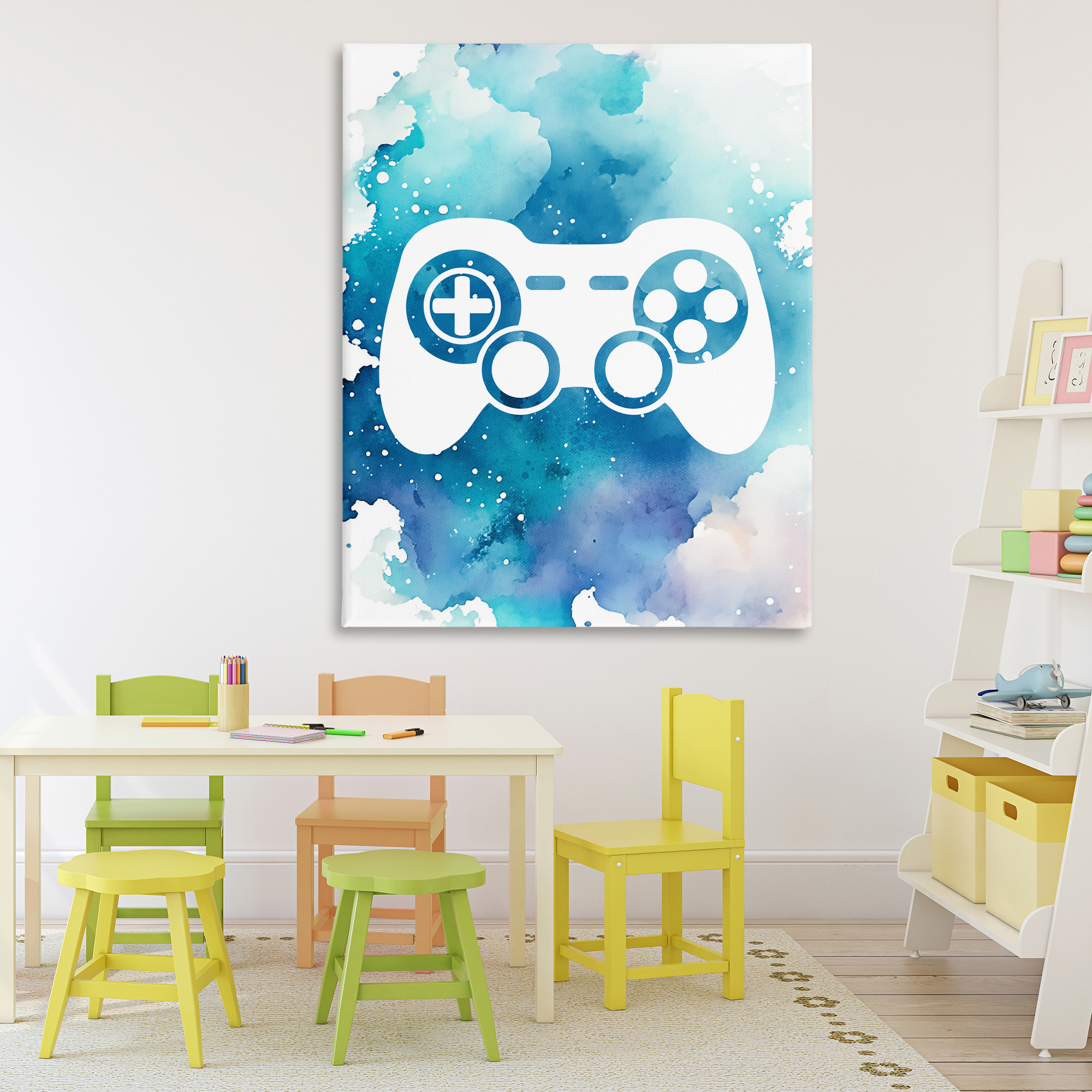 Blue Controller Splatter Canvas Wall Art, design by Marcus Prime