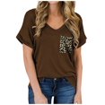 thumbnail image 2 of KONBECA Women Summer Tops Women Solid Short Sleeve V-Neck Casual Pockets Tee Tops T Shirt Coffee M, 2 of 6