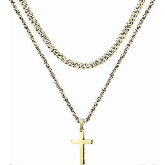 Cross Necklace For Men, Gold Black Silver Mens Cross Necklaces Stainless Steel Cross Pendant Necklace-jkshd