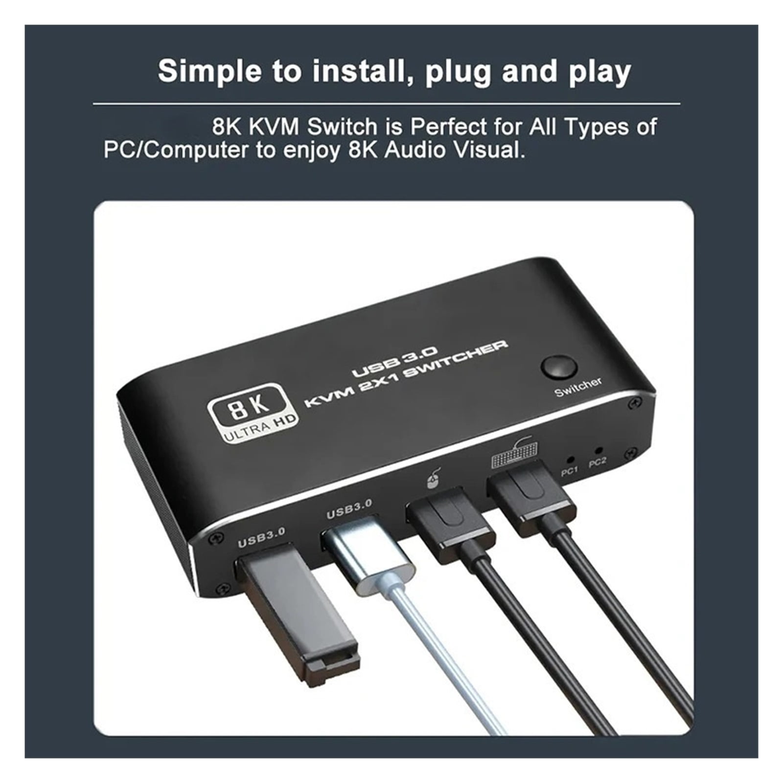 HMI 2.1 KVM Switch 4K 120Hz HMI USB KVM Switch Dual Port USB HMI 2.1 Switcher 2X1 2X2 4K 60Hz 8K 60Hz For 2 PCs 1 Monitor ,Effortless Switching