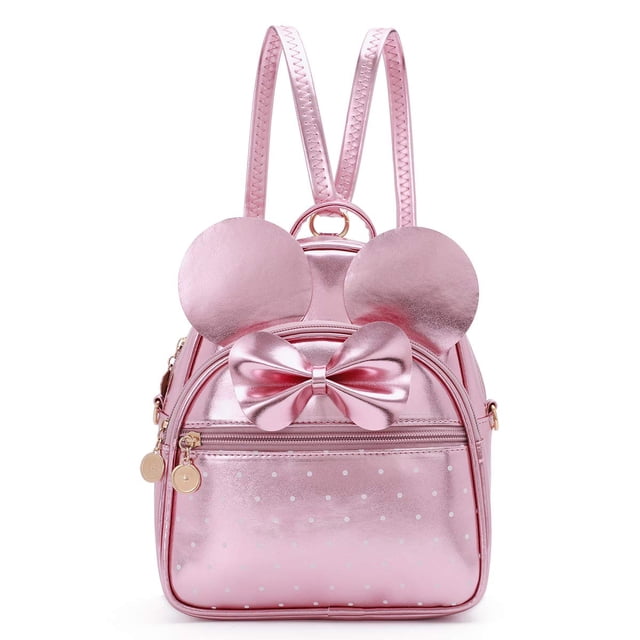 Mochila pequeña KL928 de piel sintética con lunares y lazo para niñas