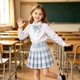 thumbnail image 2 of SGMVNU Girls' Classic Plaid School Uniforms Skirt Pleated A Line Mini Skirts Elastic Waist Casual Short Skirt, Light Blue1, Size 5-6 Years, 2 of 4