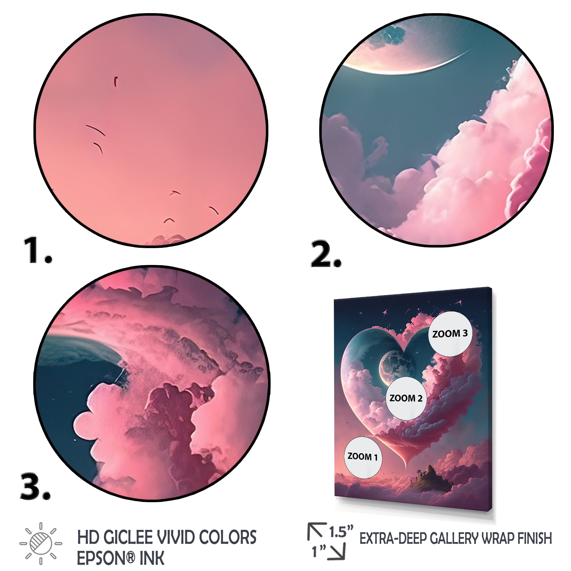 Designart Cotton Candy Cloud Heart IV Canvas Wall Art