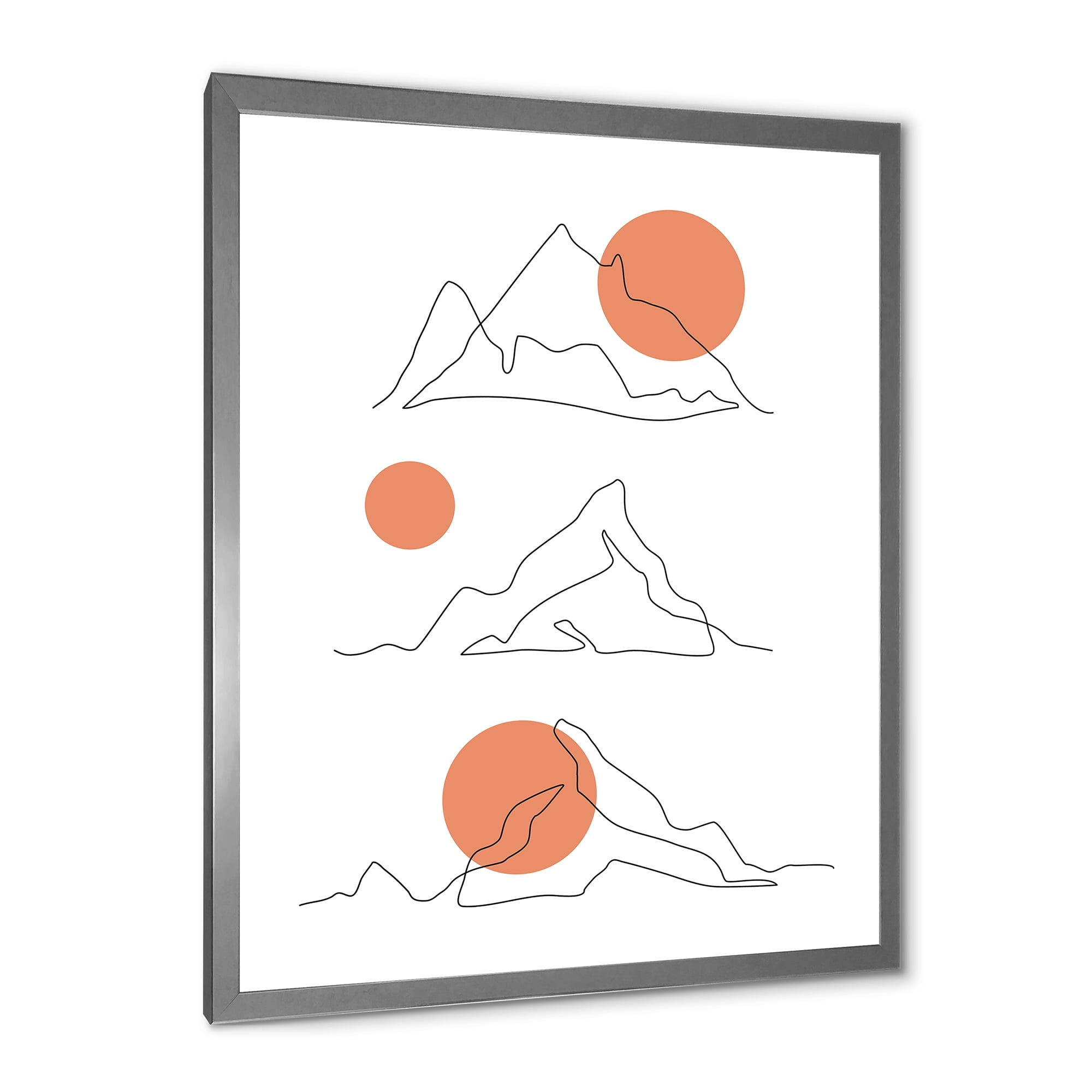 Designart 'Abstract Red Moons With Mountain Range' Modern Framed Art Print