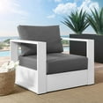 thumbnail image 2 of Lounge Chair Armchair, White Gray Grey, Aluminum, Metal, Fabric, Modern Contemporary, Outdoor Patio Balcony Cafe Bistro Garden Furniture Hotel Hospitality, 2 of 8