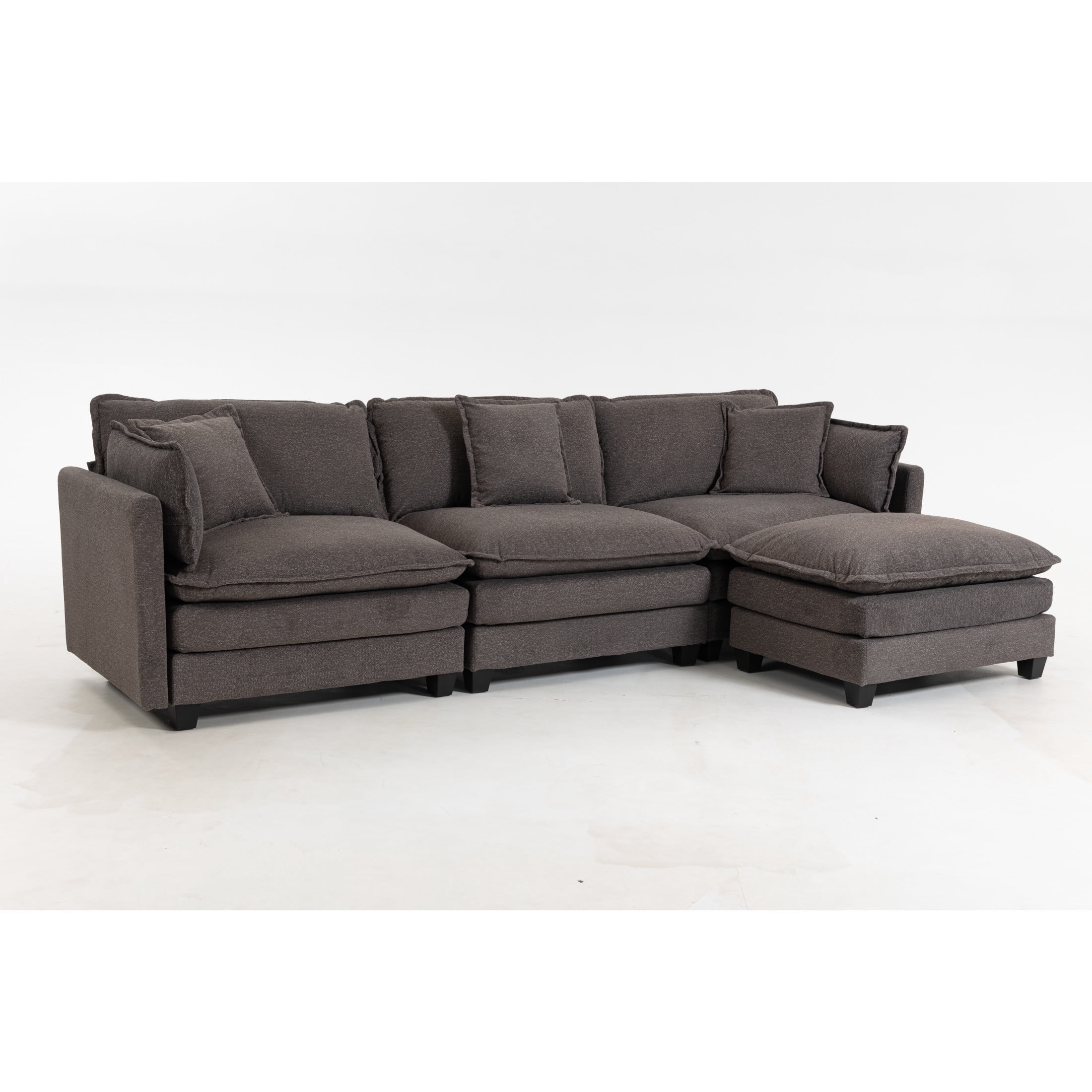 GDF Studio Udolf 113.77" Modern 3-Seat Modular Sectional Sofa with Ottoman and Pillows, Chaise Lounge for Living Room, Grey