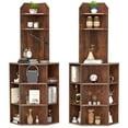 thumbnail image 1 of Gymax Set Of 2 6-Tier Corner Shelf 63'' Tall Corner Bookshelf w/ 2 USB Ports & Charging Brown, 1 of 6