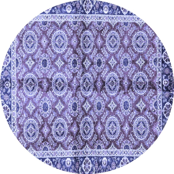 Ahgly Company Machine Washable Indoor Round Oriental Blue Traditional Area Rugs, 7' Round
