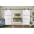 thumbnail image 3 of Sturdy Double Barn Door 64 x 80 inches with | Planum 0014 White Silk with Frosted Glass | 13FT Rail Hangers Heavy Set | Solid Panel Interior Doors, 3 of 6