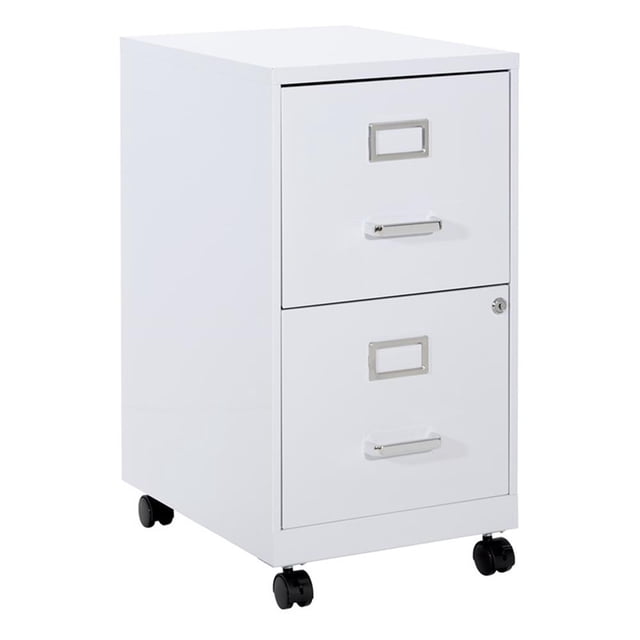 2 Drawer Mobile Locking Metal File Cabinet in White