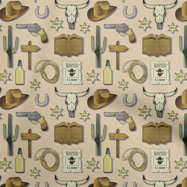 oneOone Velvet Light Brown Fabric Cowboy Sewing Material Print Fabric By The Yard 58 Inch Wide