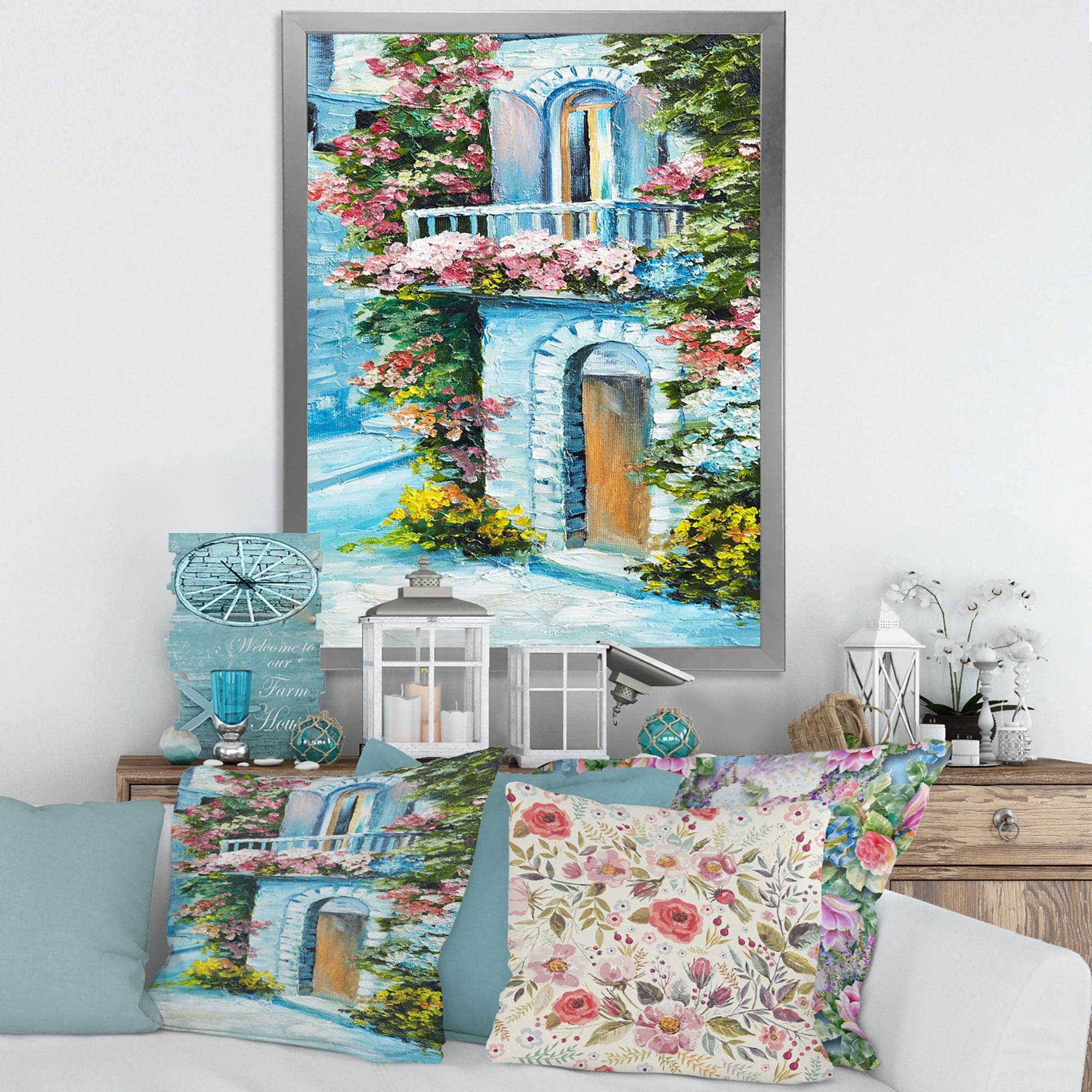 Designart 'House With Colorful Flowers Near The Sea II' Traditional Framed Art Print