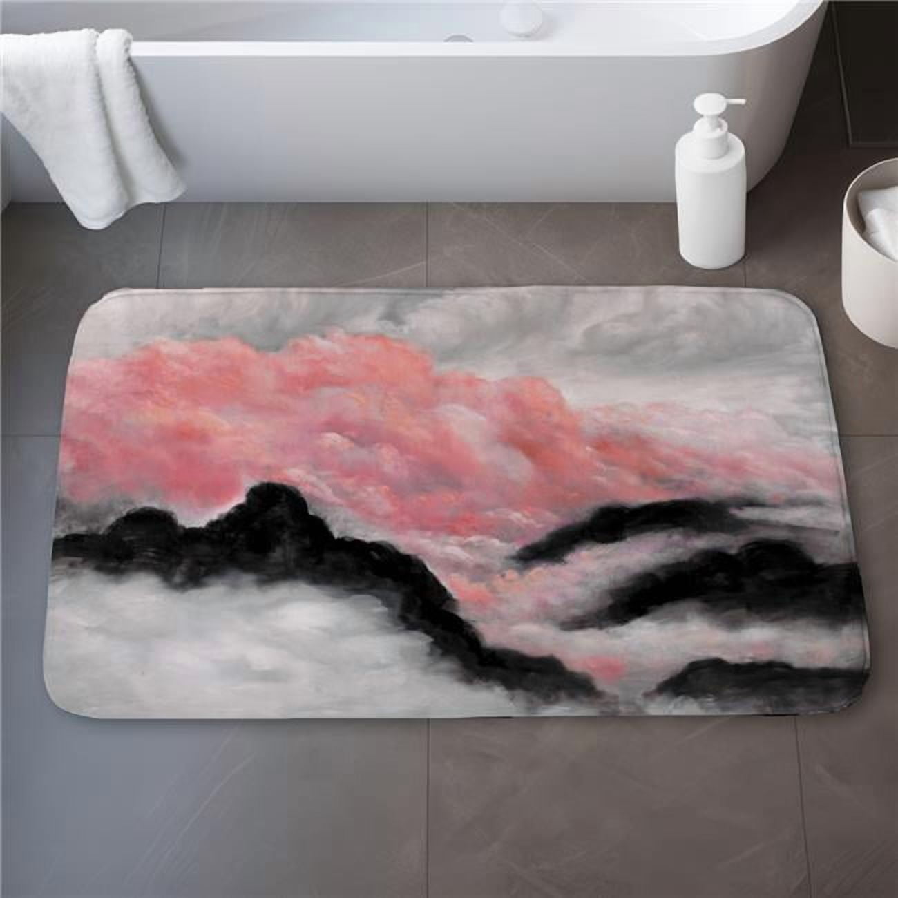 Begin Home Decor C1BM2134A6AIOC 21 x 34 in. Gray & Pink Clouds - Mountains Modern Bath Mat for Home Decor
