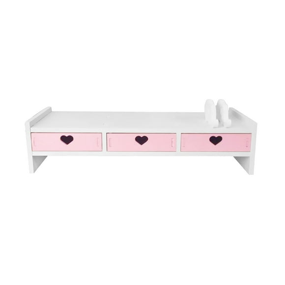 Soporte elevador para monitor, estante elevado para computadora, organizador de escritorio, estante de almacenamiento de mesa 3 cajones rosas