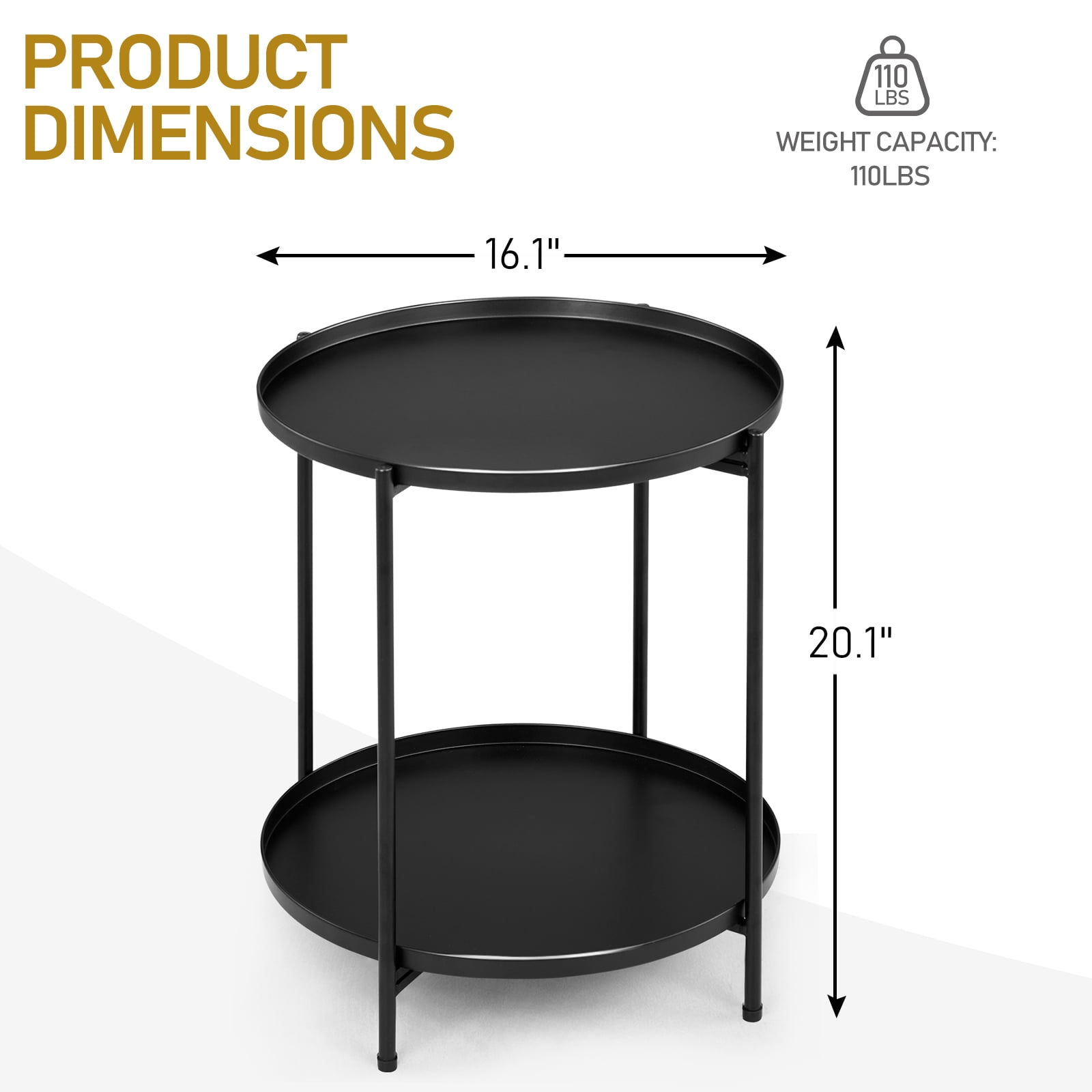 XIlee Side Table, End Table Metal Small Table Indoor Outdoor & Snack Bedside Table Sofa,with Removable Tray, Anti-Rust Metal Asional Table for Balcony Patio Living Room, Nightstand for Bedroom,Black