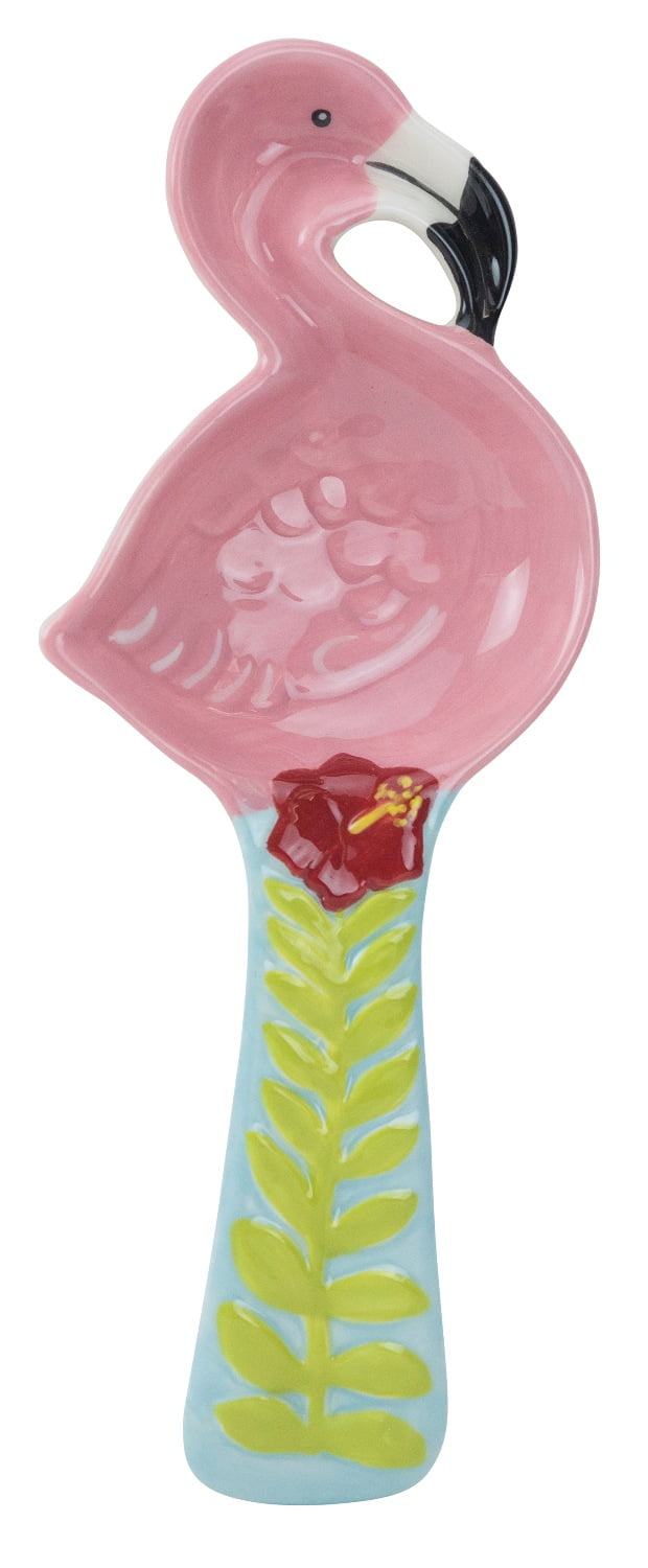 Pink Flamingo and Hibiscus Bloom Spoon Rest Kitchen Stovetop