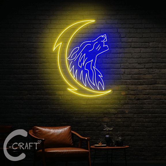 C-CRAFT Wolf Moon Neon Sign LED Light 40 inch for Home Bar Decor