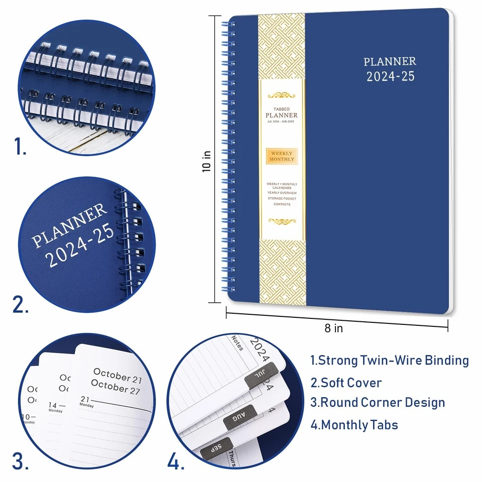 Planner 2024-2025 - Jul. 2024 - Jun. 2025, 8" X 10", Academic Planner 2024-20...
