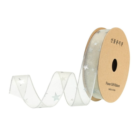 1 Inch 20 Yard Star Organza Sheer Ribbon Spool Printed Cream White for Gift Wrapping Bow Wedding Bouquet