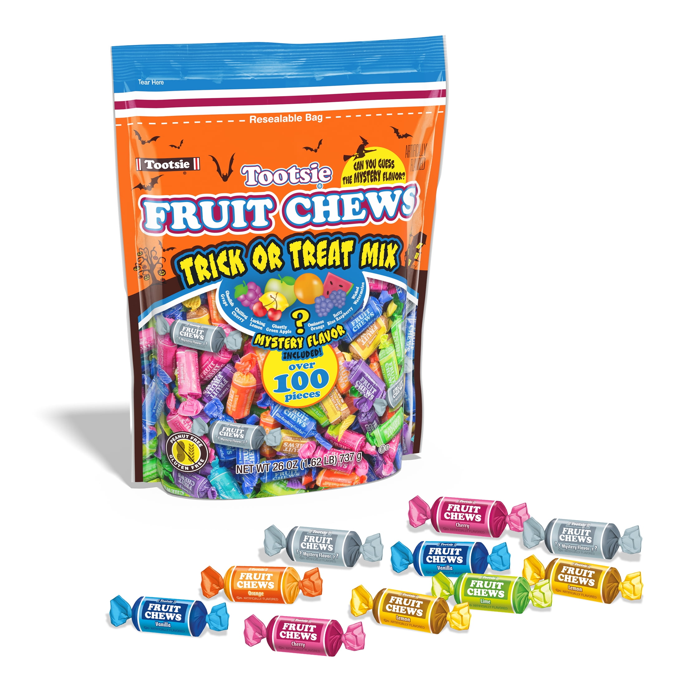 Tootsie Roll - Brandclub - Tootsie Roll Fruit Chews, Halloween Trick or  Treat Mix, Mystery Flavor, Individually Wrapped, 26 Ounces, image size:2200x2200