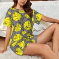 thumbnail image 4 of Susaid Pirate Skulls Print Women's Pajama Set, Button-Up Sleepwear with Elastic Waist Shorts, Perfect for Lounging, Yoga, Beach, and Casual Wear-Medium, 4 of 7