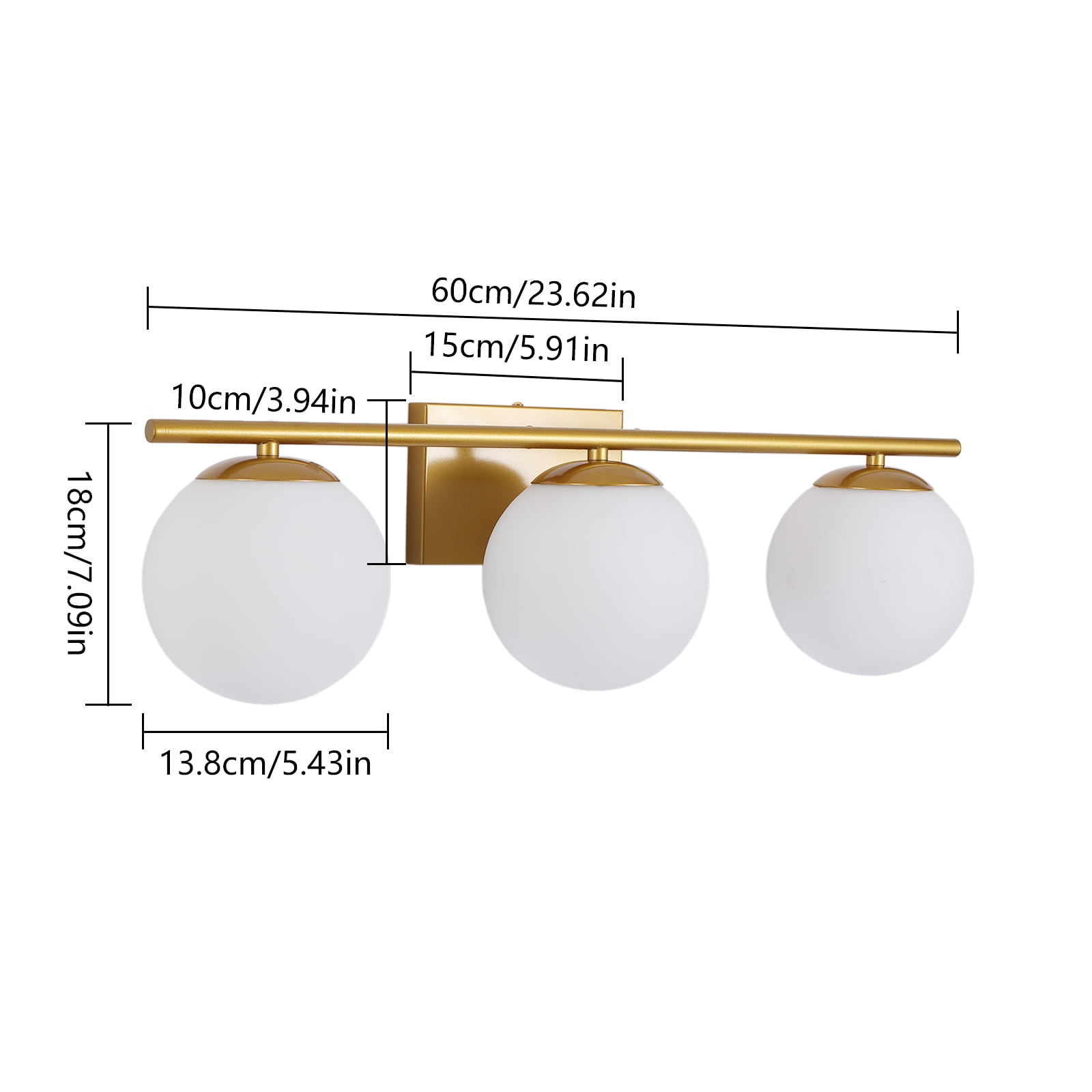 Farmhouse Bathroom Vanity Wall Light Fixture Industrial Rustic Milk White + Gold Used for Bathroom, mMrror-front, Murals, Vanity Table, Art Display, etc.