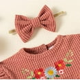 thumbnail image 3 of StylesILove Infant Baby Girls Embroidered Floral Corduroy Long Sleeve Romper & Bowknot Headband 2pcs Retro Ruffle Jumpsuit Outfit (Pink, 9 Months), 3 of 6