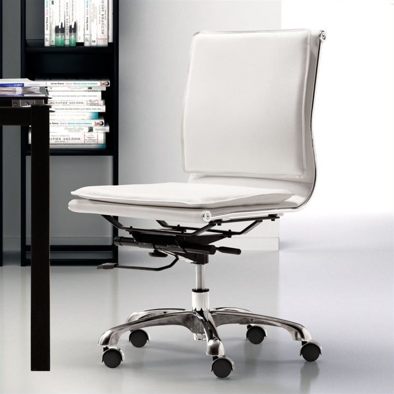 ZUO Lider Plus Modern Leatherette Armless Office Chair in White