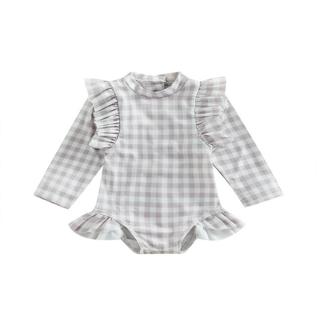 QJUHUNG Kid Baby Girls One Piece Swimsuit Long Sleeve Zipper Swimwear Ruffle Rashguard Bathing Suits Beachwear
