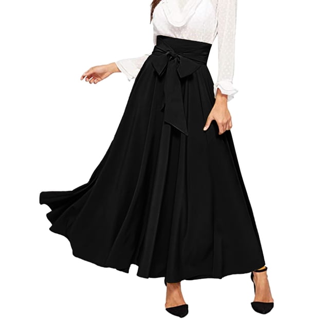 B91xZ Jupe Midi pour Femmes Grande Taille Basique Polyvalente Extensible Taille Élastique Évasée Décontractée Mini Jupe Patineuse, Noir G