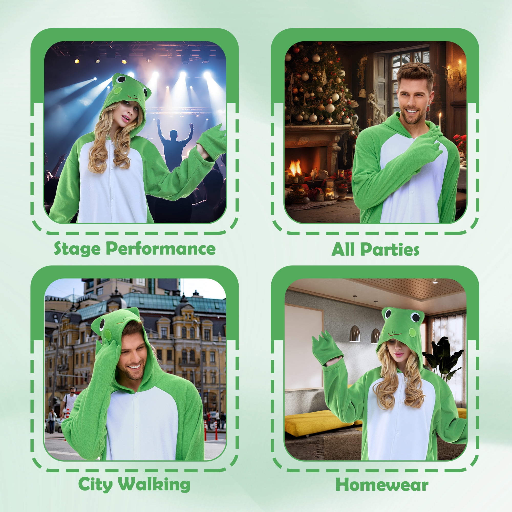 Frog Pajamas Unisex Adult CANASOUR Green Animal One-Piece Onesie Polyester Sleepwear for Women and Men Large