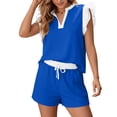 thumbnail image 4 of Womens Shorts Sets for Causal Summer Two Piece Tracksuit Lounge Wear Sets Crew Neck Shirt and Beach Shorts with Pockets Gym Airport Yoga Outfit Blue S, 4 of 7