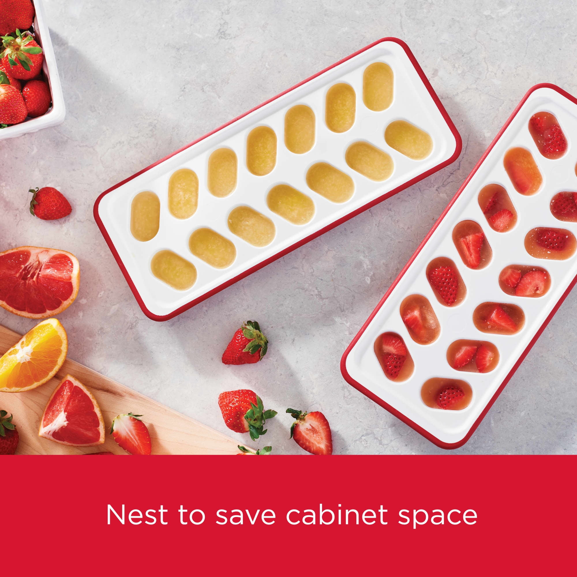 (6 pack) Rubbermaid 6013371 Plastic & Silicone Ice Tray, Red & White