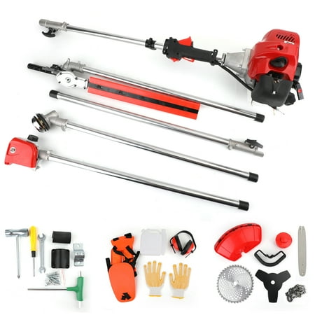 TOPTENG 52cc 2 Stroke 5 in 1 Gas Engine Multi Garden Tool  Hedge & String Trimmer  Brush Cutter  Edger  Pole Saw Chainsaw Pruner with Extension Pole  Trimming Combo Brushcutter Kit for Yard Lawn Care