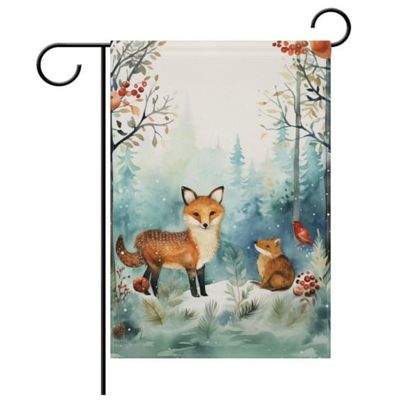 Fox in Forest Garden Flag House Banner Double Sided Outdoor Yard Decoration 28" x 40"