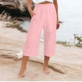 thumbnail image 2 of JIAYUE Women's Pants Solid Color Calf Length Loose High Waist Pocket Comfortable Everyday Wear Casual Bottoms For Women, 2 of 6