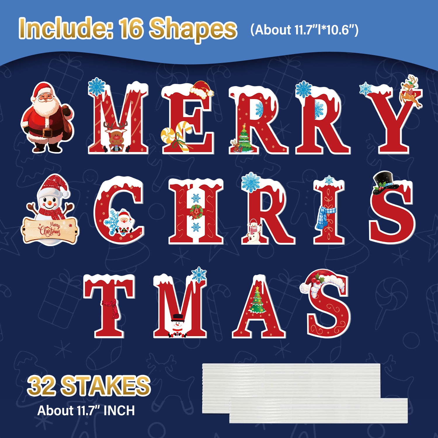 Ayieyill Merry Christmas Sign for Yard, 16Pcs Large Waterproof Christmas Yard Sign Decorations, Merry Christmas Sign Outdoor Lawn