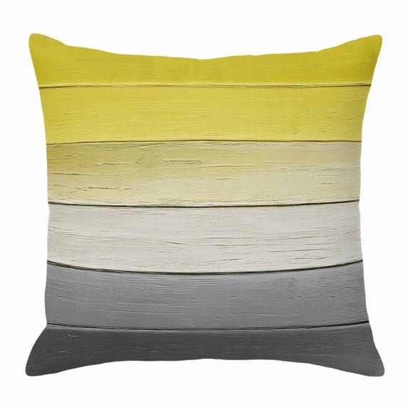 Throw Pillow Covers, Yellow Gray 16x16 Pillow Covers for Couch/Sofa/Bed, Country Vintage Abstract Gradient Wooden Decorative Square Linen Cushion Pillowcase for Home Decor