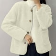 thumbnail image 2 of Hueook Flannel Jacket Women Jacket Women Women's Fashionable Round Neck Lambhair Loose Top Jacket White L, 2 of 3