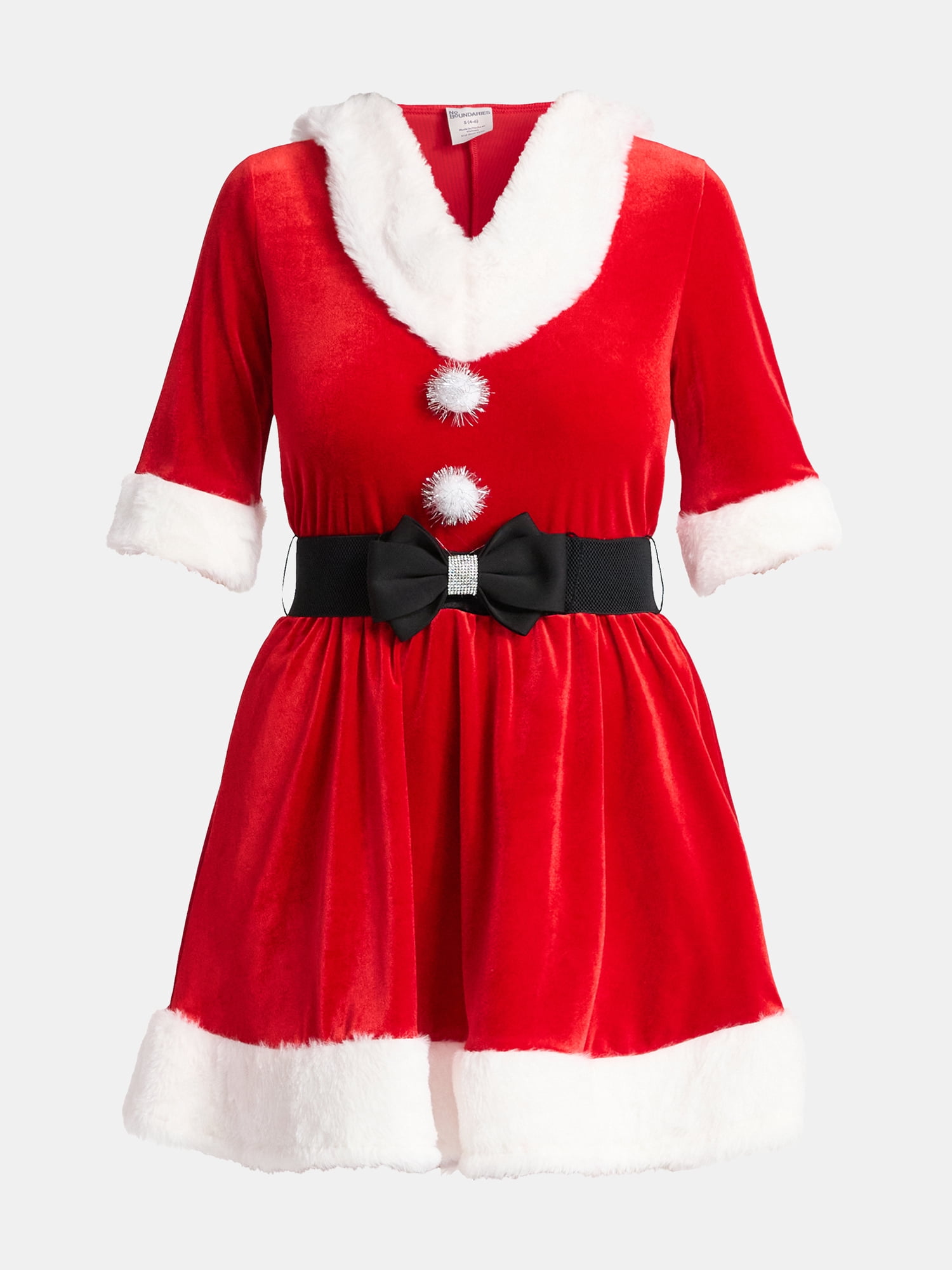 No Boundaries Christmas Santa Dress with Hood and Faux Fur, Women’s
