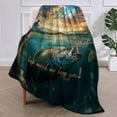thumbnail image 2 of Sunset Fishing Cozy Blanket for Dad, Sentimental Message, Plush Fleece Throw 40x50 inches, Fishing Scene Design, Ideal Gift for Fathers - Vibrant Sky and Water, 2 of 6