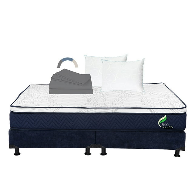 Colchón King Size Eon + Box Base Cama + Almohada Oso 2 + Sábanas Basic