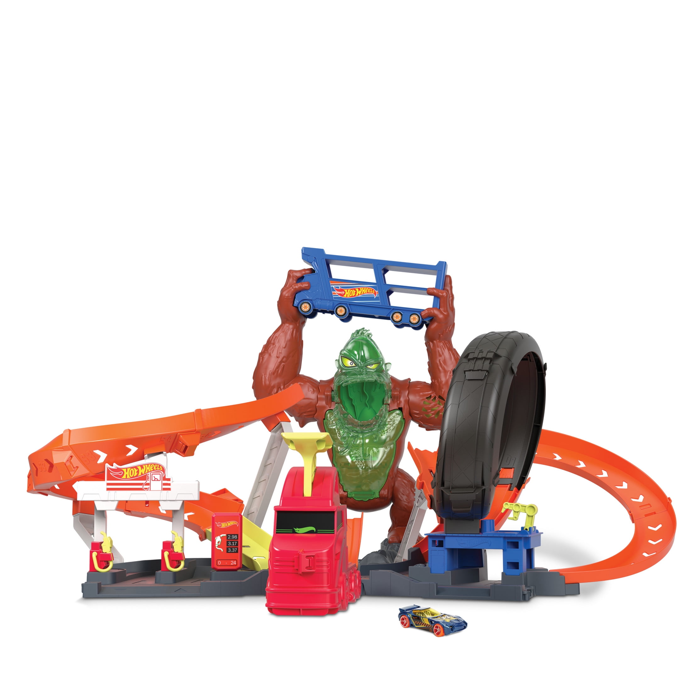 Hot Wheels City Toxic Gorilla Slam Playset & 1:64 Scale Toy Car with Lights & Sounds
