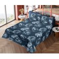thumbnail image 4 of Ambesonne Floral Fitted & Flat Sheet with Shams 4 Pcs Set, Nostalgia Art Peony Flowers, Calking, Dark Slate Blue, 4 of 5